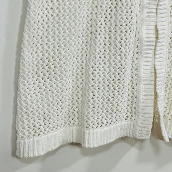 Women's White Cotton Open Knit Sleeveless Cardigan Vest Two Button V Neck - Picture 6 of 9